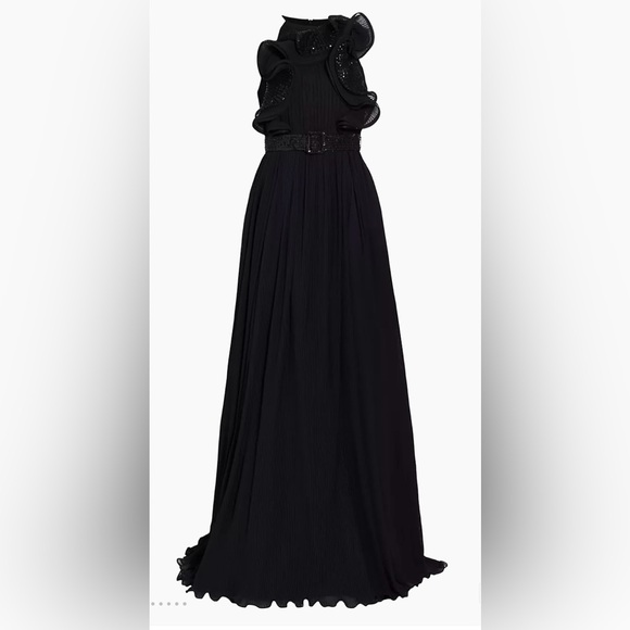 Stunning Badgley Mischka black pleated sequin ruffle gown. Worn once. - Picture 1 of 12